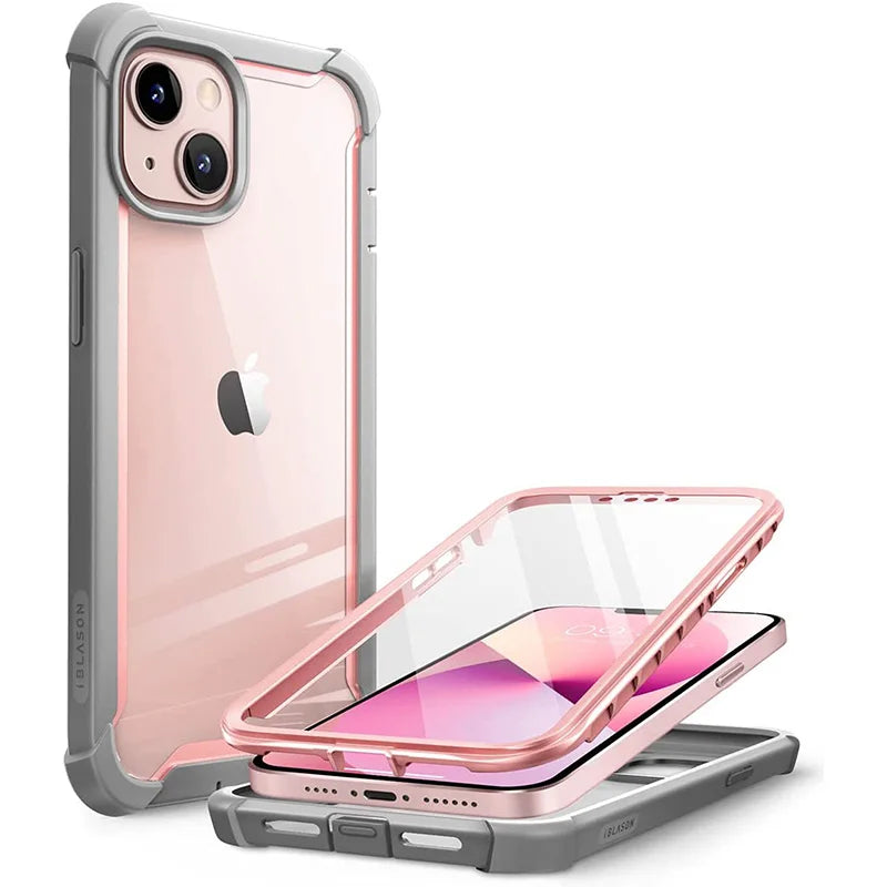 For iPhone 13 Case 6.1“ (2021 Release) I-BLASON Ares Full-Body Rugged Clear Bumper Cover with Built-in Screen Protector