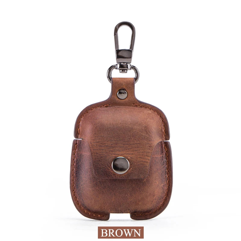 Luxury Genuine Leather Case For Apple Airpods Pro Airpods 2 / 1 Wireless Earphone Cases funda Airpod Cover with Key Chain Hook