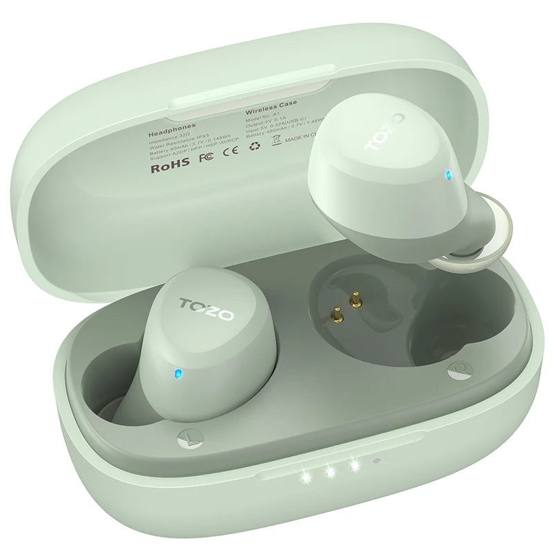 TOZO A1 Bluetooth Earphones, Wireless Earbuds Immersive Sound Long Distance Connection Headphones Ultra Lightweight,Black