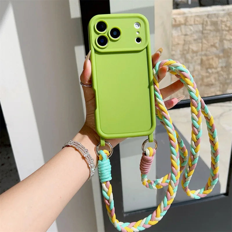 TPU Soft Silicone Crossbody Lanyard Phone Case for IPhone Air 17 16 15 Plus 14 13 12 11 Pro Max SE2022 Rope Necklace Strap Cover