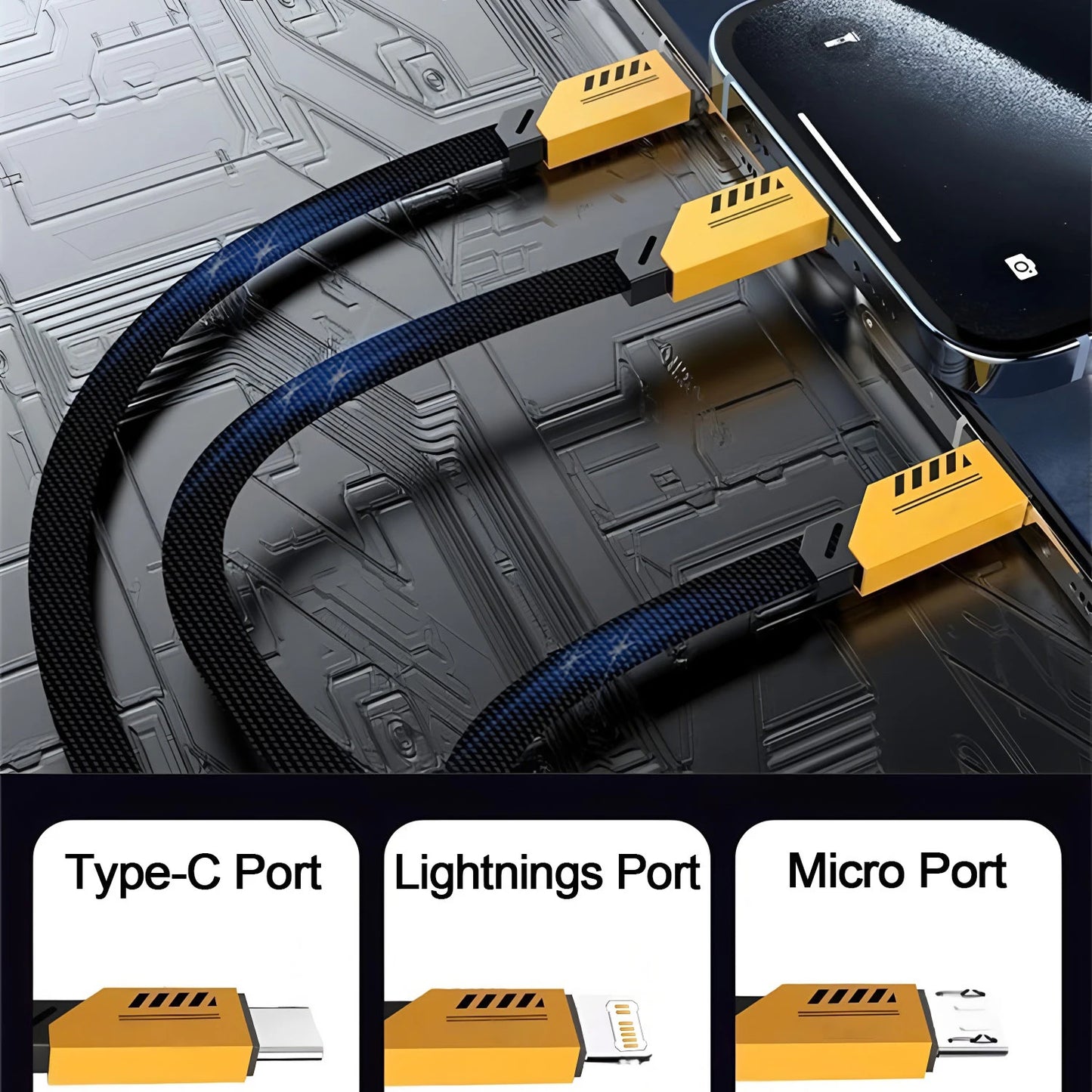 3 In 2 240W Fast Charge Cable Micro USB TypeC Mobile Phone Data Cable For iPhone Huawei OPPO Xiaomi Redmi Samsung Charging Cable