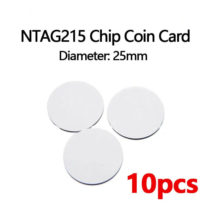 NFC215 White Rewritable NTAG215 NFC Round Coin Cards 25mm, 13.56MHz 504 Bytes Smart Labels for NFC Phones & Games