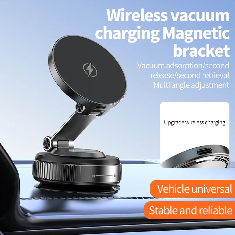 Magnetic Wireless Charger Holder Vacuum Phone Stand for Magsafe iPhone 16-12 Pro Max 360° Adjustable Suction Cup Car Dashboard