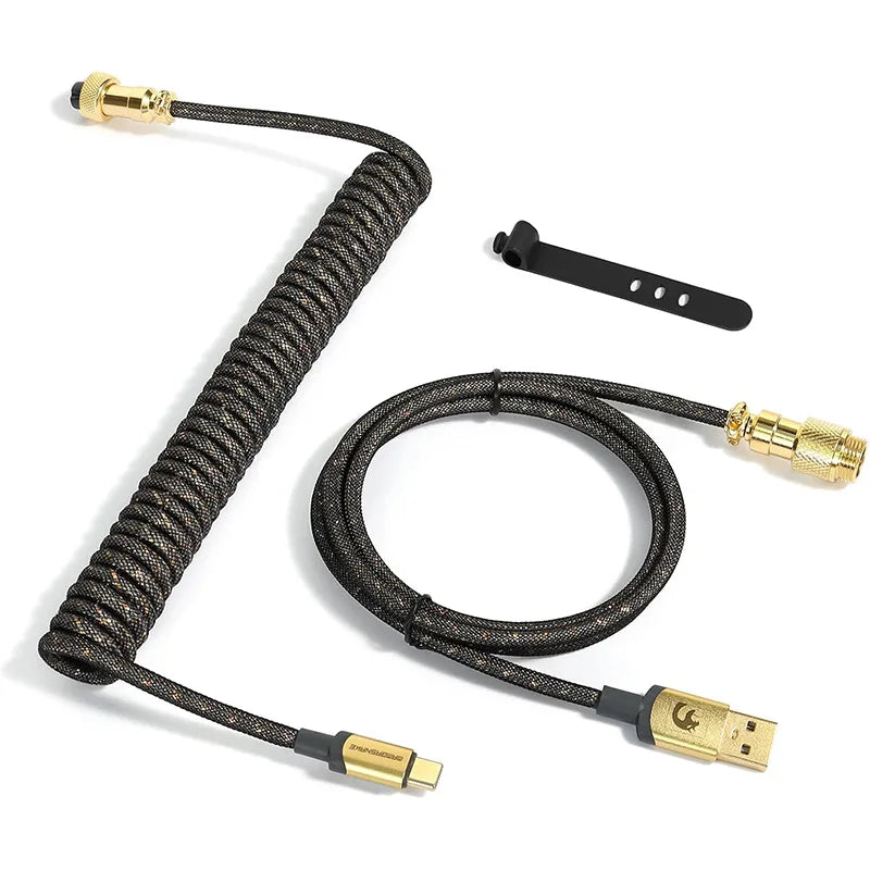 ATTACK SHARK * MAMBASNAKE C03 Coiled USB C Cable for Gaming Keyboard, Nylon Braided Mechanical Keyboard Cable, Double-Sleeved