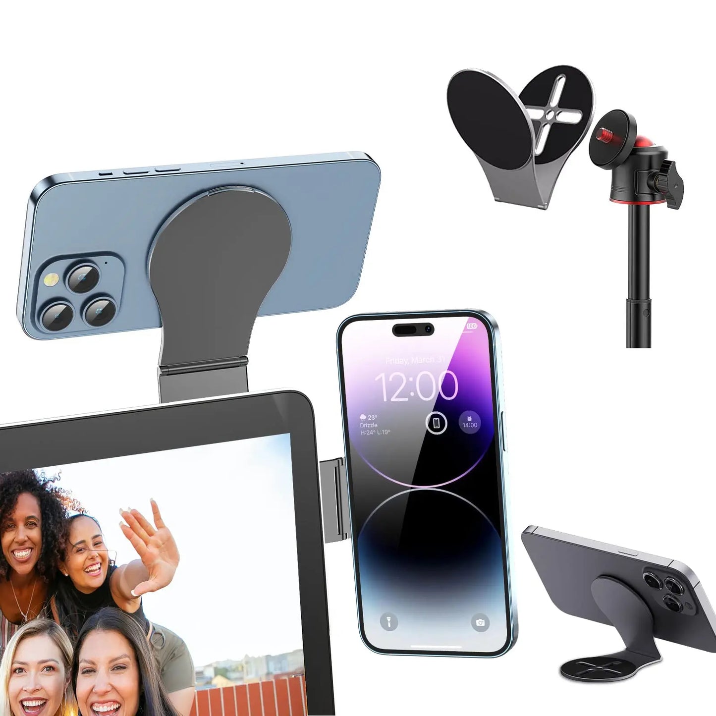 Detachable Magnetic Phone Holder for Laptop/Continuity Camera/Tripod/Desk,Foldable Desktop Monitor Side Phone Mount for Magsafe