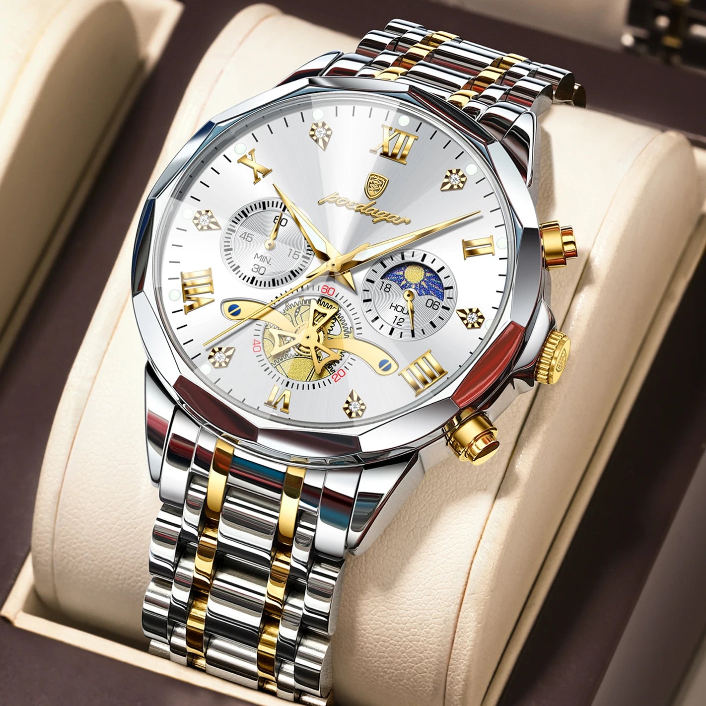 POEDAGAR Luxury Men Clock Waterproof Luminous Chronograph Sport Man Wristwatch Stainless Steel Fahion Quartz Men's Watches Reloj