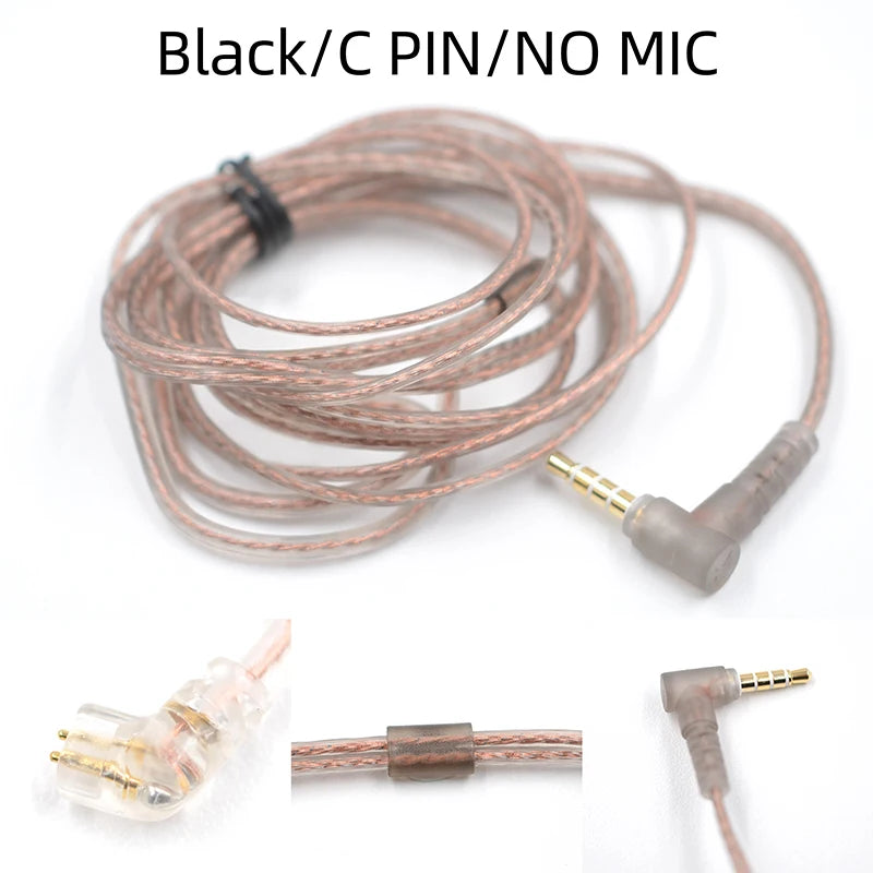 For KZ ZS10 ZSN ZEX In Ear Cable High-Purity Oxygen-Free Copper Twisted Earphones Cable 2pin Cable Silver Plated Cable With Mic