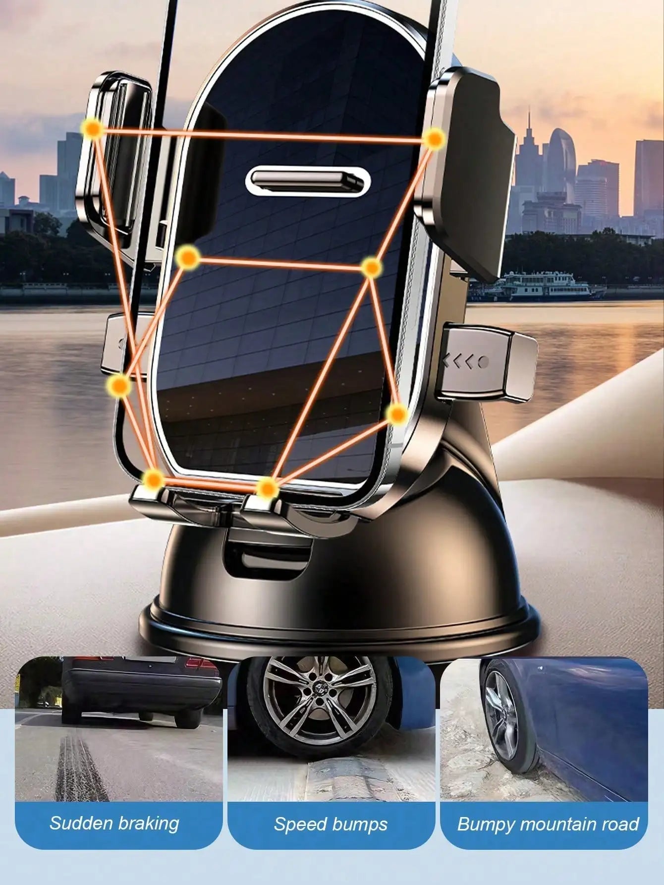 360° Rotating Dashboard Car Phone Holder - Suction Cup Base, Auto Lock, Shockproof, Universal Navigation Mount