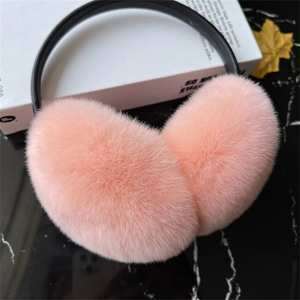 Natural Winter Fur EarMuffs For Women Ear Cover Accessories Real Fur Headphones Warm Earflap Real Rex Rabbit Ear Warmer For Gift