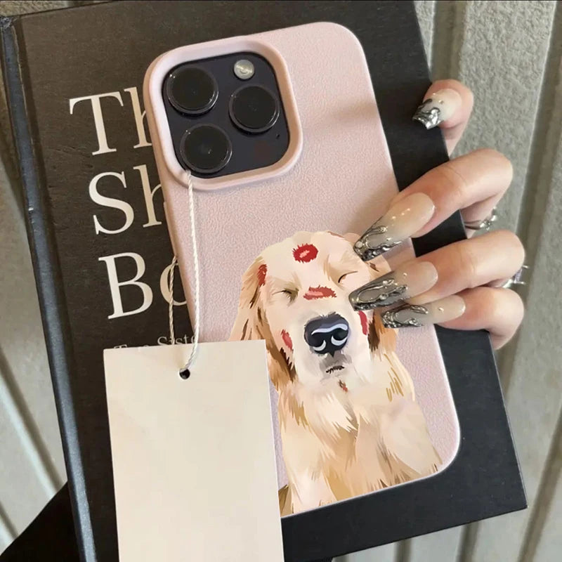 Cute Golden Retriever Red Lip Print Phone Case For iPhone 17 16 15 14 13 12 11 Pro Max X XS XR Plus Air Shockproof Bumper Cover