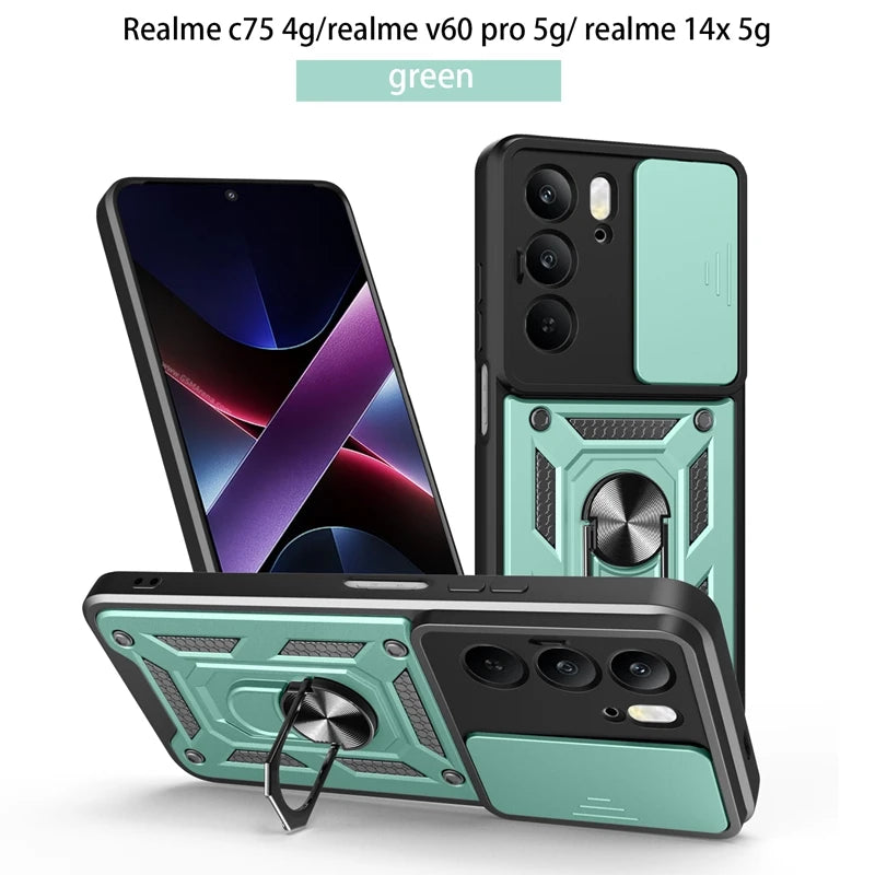 Magnetic Ring Holder Armor Case for OPPO Realme C75 C 75 RealmeC75 4G Slide Camera Protect Cover For Realme 14X 14 X Realme14X