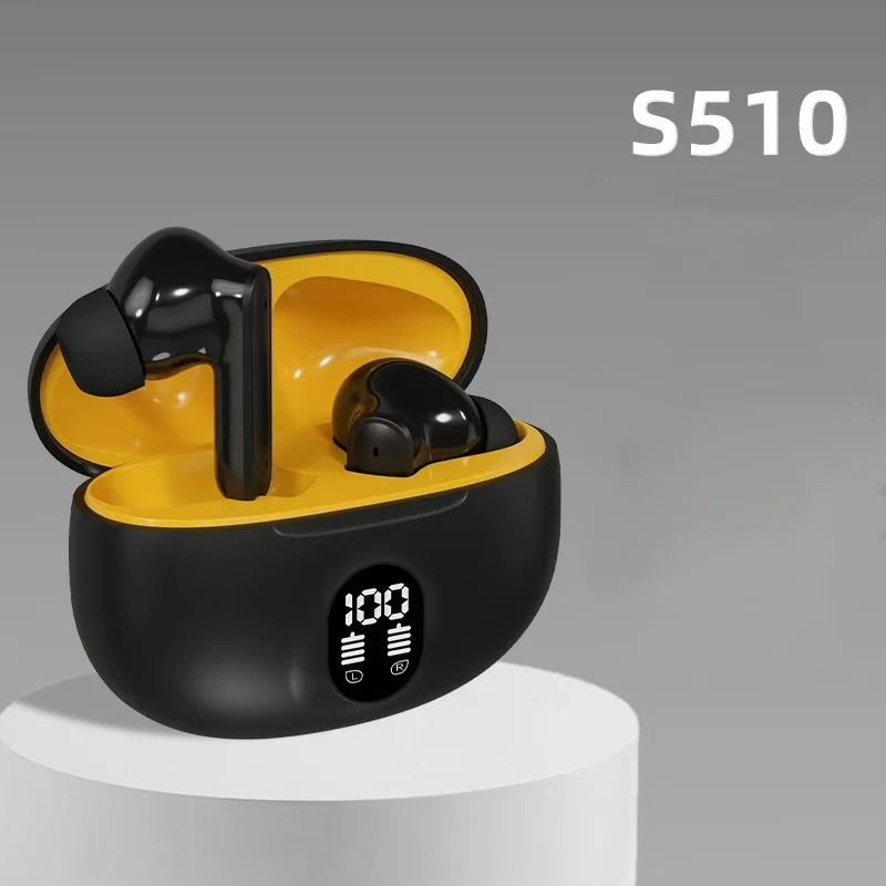 S510 Bluetooth Wireless Touch Control Headphones HiFI Stereo Waterproof Earphone TWS Sports LED Display Headset with Microphone