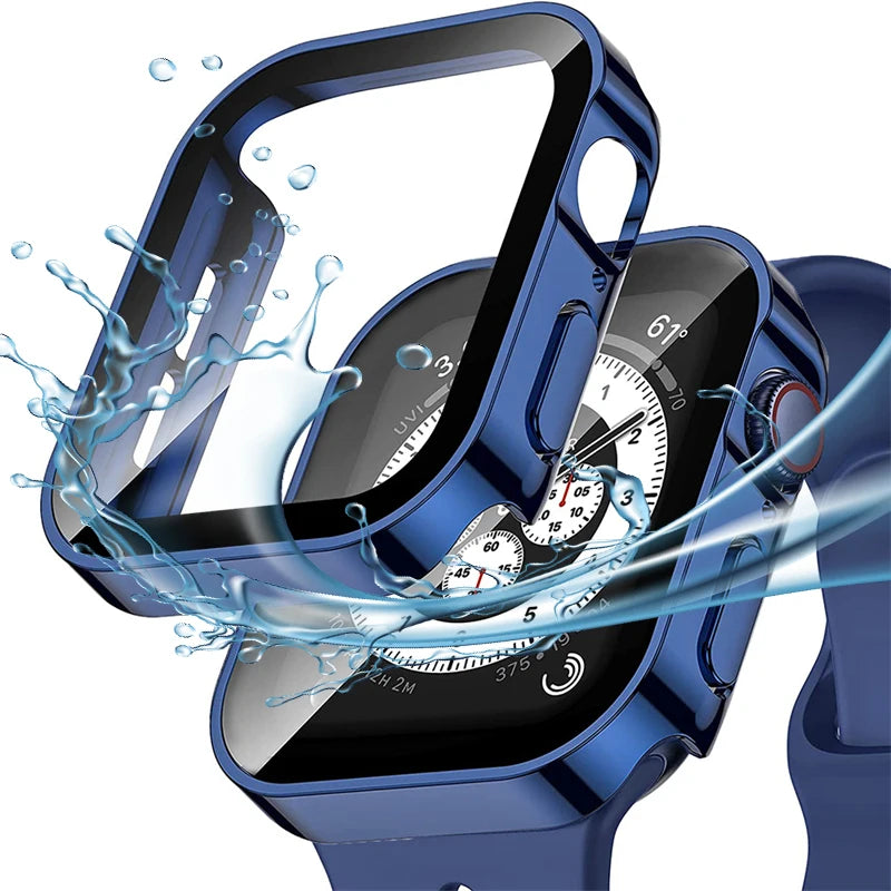 Tempered Glass Case for Apple Watch 45mm 41mm 44mm 40mm Screen Protector Cover Waterproof Hard Bumper iWatch Series 4 5 SE 6 7 8