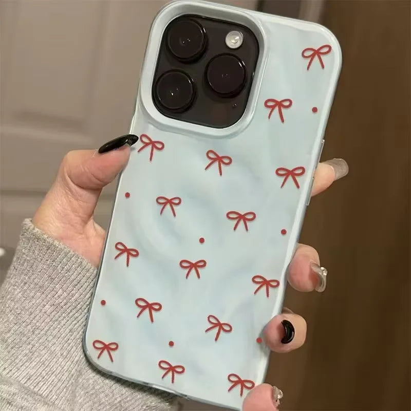 Red Bow Phone Case For IPhone 17 Air 16 15 14 13 12 11 Pro Max Girl Cover For IPhone 16 15 14 Plus 13 12 11 Case Funda Cover
