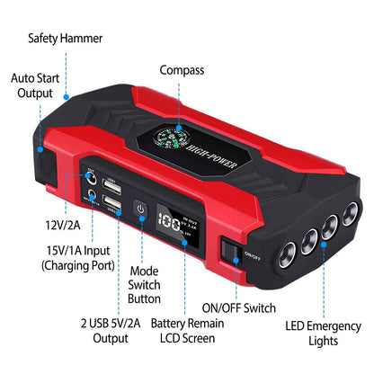 Car Jump Starter 800A 28000mAh with LCD & LED Light