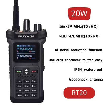 Ruyage RT20 20W VHF UHF Analog Long Range Two Way Radio Walkie Talkie