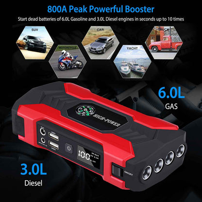 Car Jump Starter 800A 28000mAh with LCD & LED Light