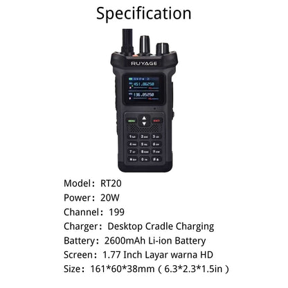 Ruyage RT20 20W VHF UHF Analog Long Range Two Way Radio Walkie Talkie
