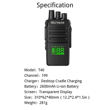Ruyage T40 IP67 Waterproof Rugged Long Range Two Way Radio Walkie Talkie