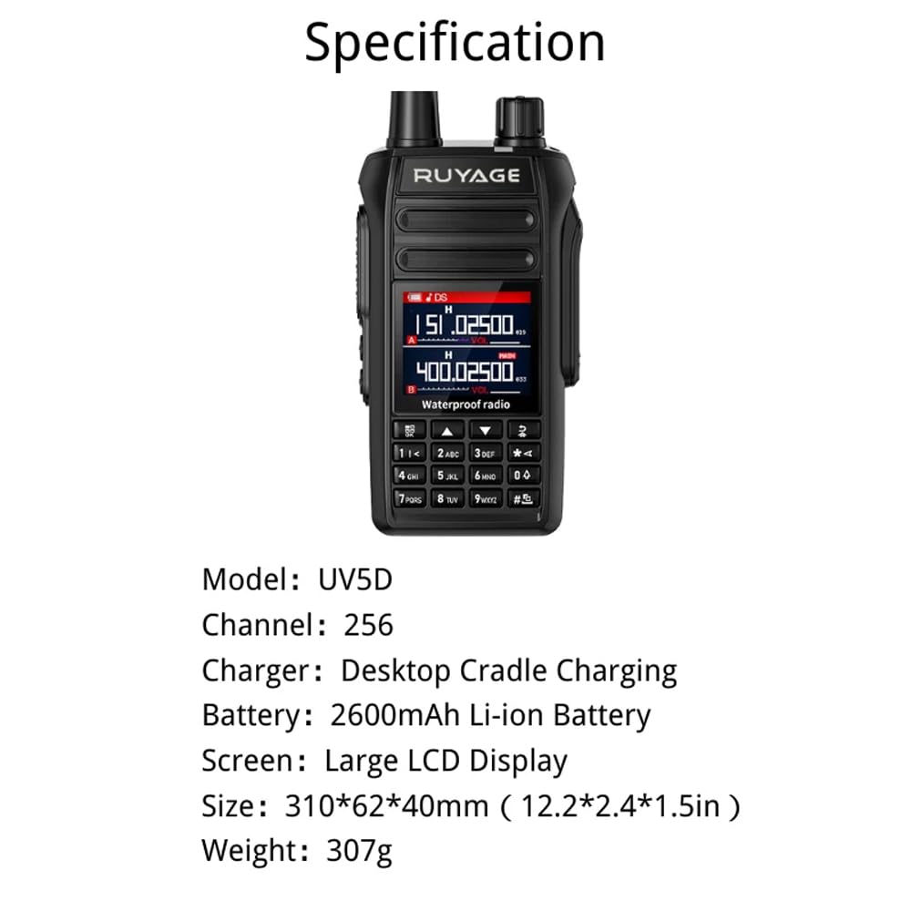 Ruyage UV5D IP67 Waterproof Rugged Long Range Two Way Radio Walkie Talkie