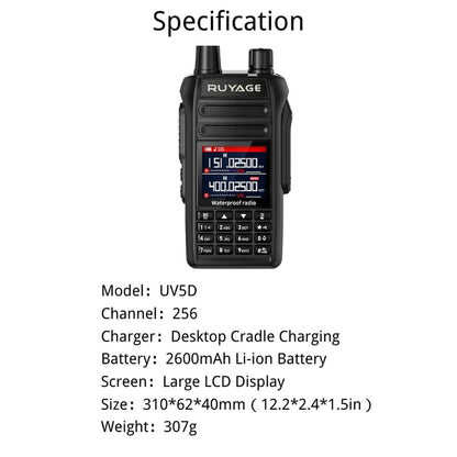Ruyage UV5D IP67 Waterproof Rugged Long Range Two Way Radio Walkie Talkie