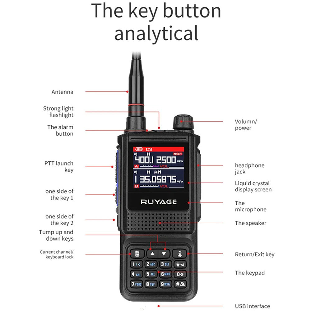 Ruyage UV1D 5W VHF UHF Analog Long Range Two Way Radio Walkie Talkie