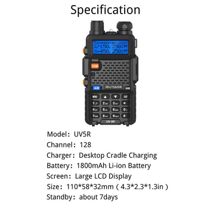Ruyage UV5R VHF UHF Analog Long Range Two Way Radio Walkie Talkie
