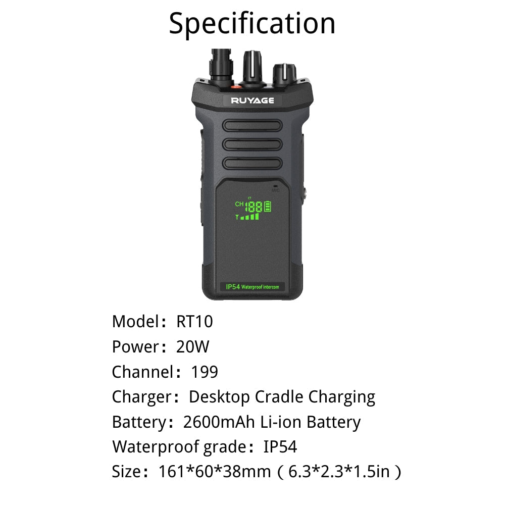 Ruyage RT10 20W UHF Analog Long Range Two Way Radio Walkie Talkie