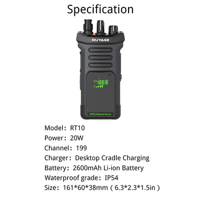 Ruyage RT10 20W UHF Analog Long Range Two Way Radio Walkie Talkie