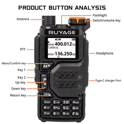 Ruyage UV3D 5W VHF UHF Analog Long Range Two Way Radio Walkie Talkie