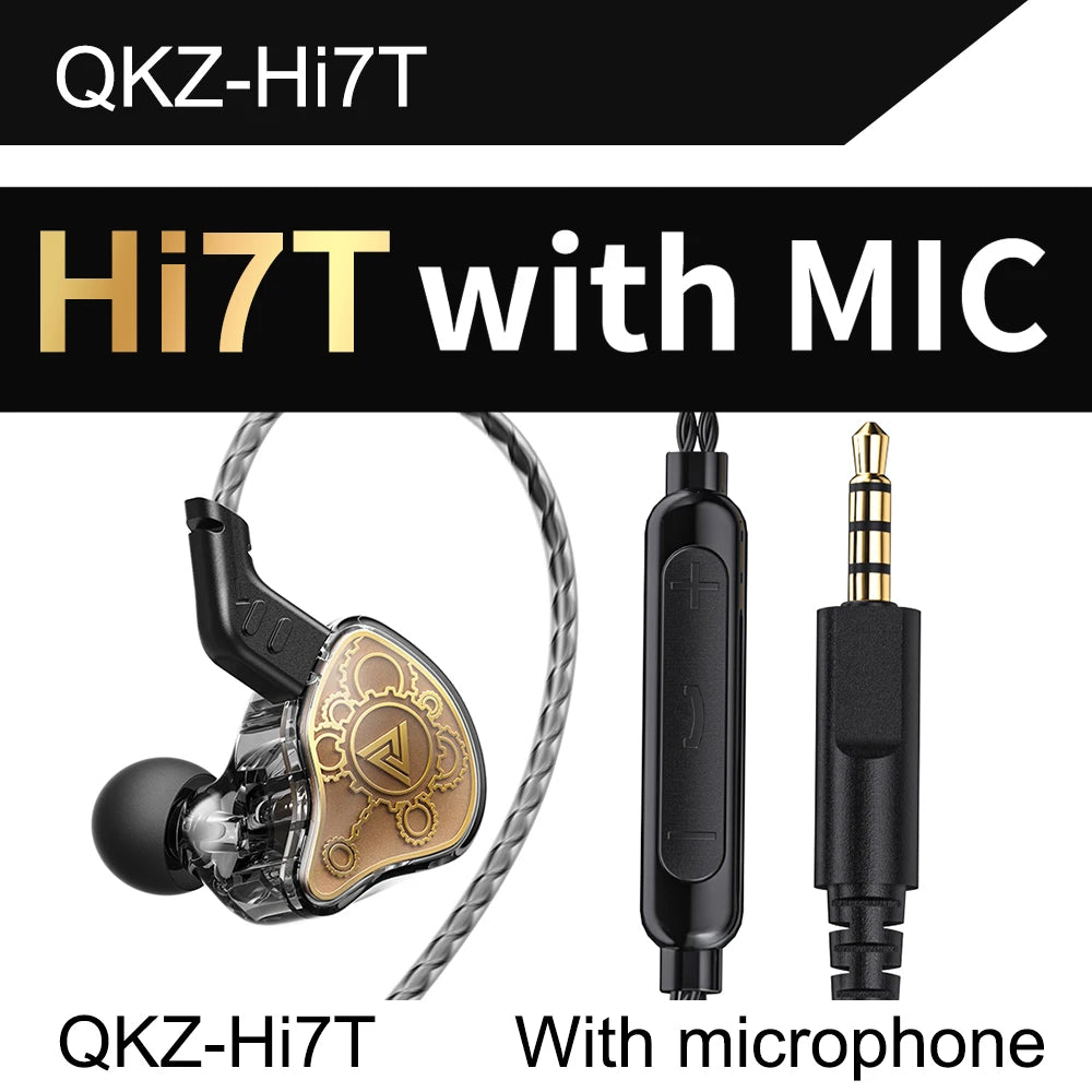 QKZ Hi7T Wired Earphones HIFI 3D Stereo Dynamic Driver 3.5MM AUX In-ear Earbuds With Mic Monitor Headset For Stage Music Game