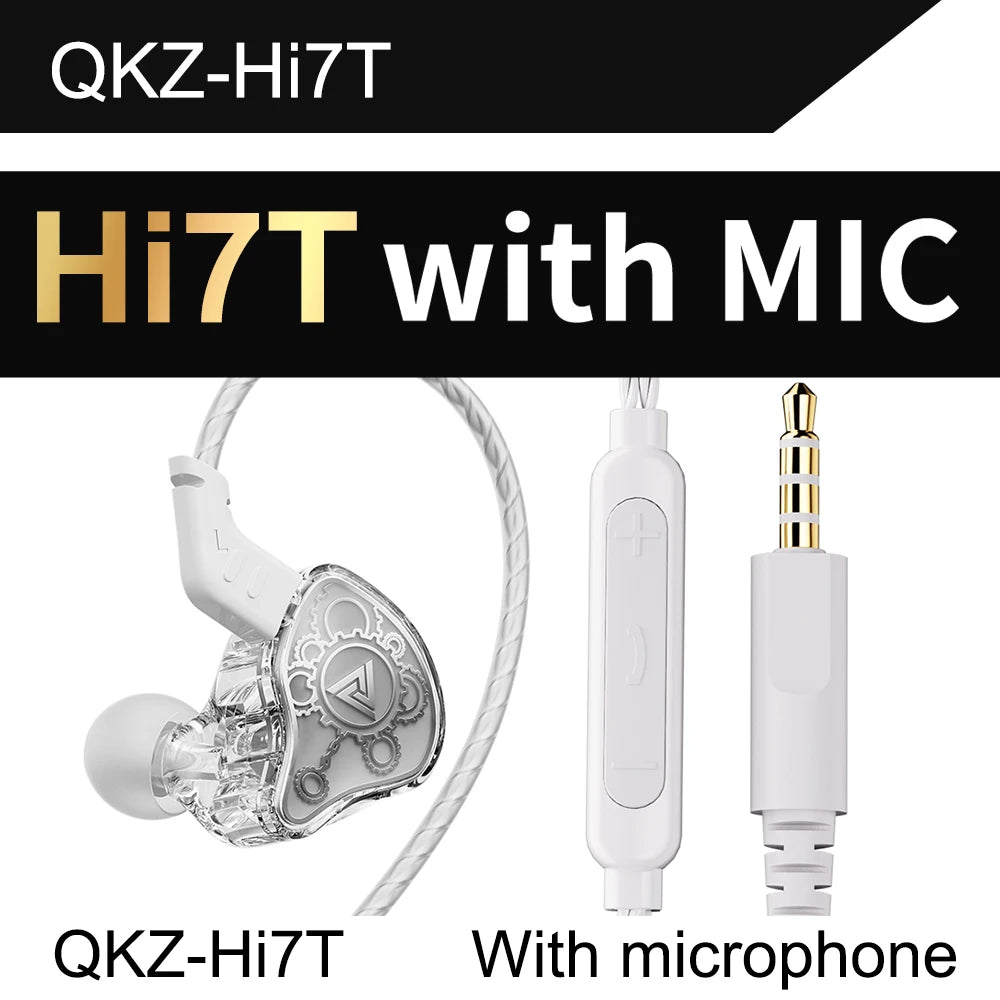 QKZ Hi7T Wired Earphones HIFI 3D Stereo Dynamic Driver 3.5MM AUX In-ear Earbuds With Mic Monitor Headset For Stage Music Game