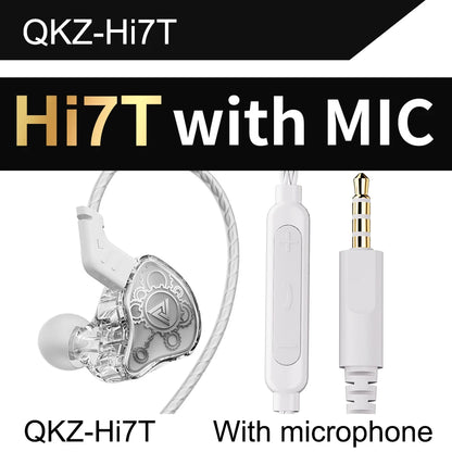 QKZ Hi7T Wired Earphones HIFI 3D Stereo Dynamic Driver 3.5MM AUX In-ear Earbuds With Mic Monitor Headset For Stage Music Game