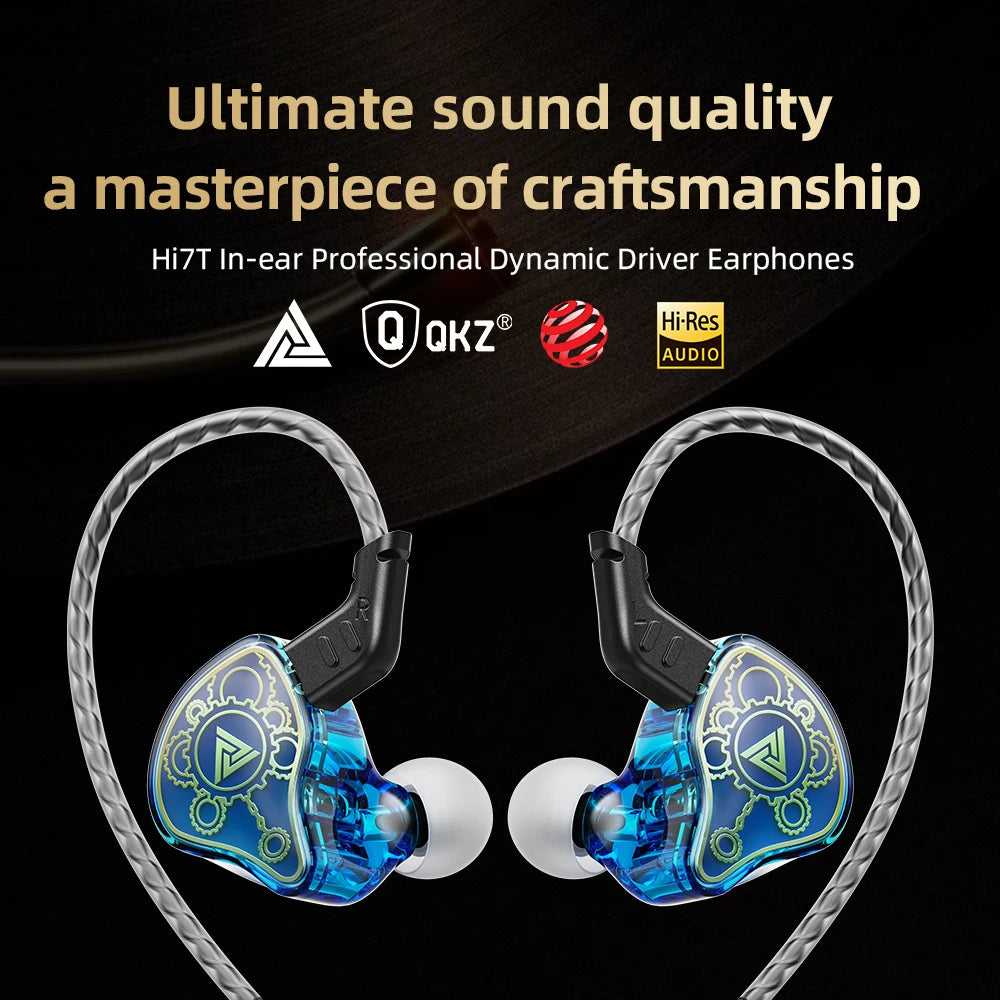 QKZ Hi7T Wired Earphones HIFI 3D Stereo Dynamic Driver 3.5MM AUX In-ear Earbuds With Mic Monitor Headset For Stage Music Game