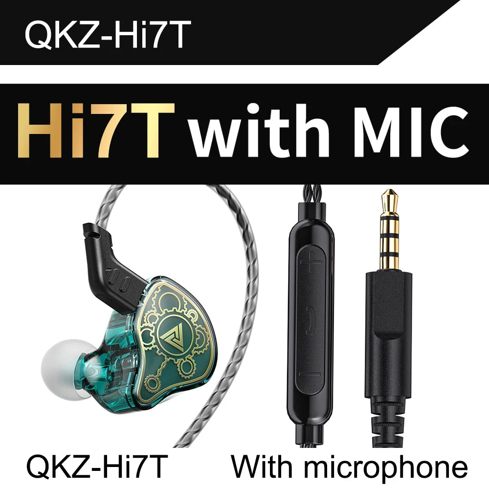 QKZ Hi7T Wired Earphones HIFI 3D Stereo Dynamic Driver 3.5MM AUX In-ear Earbuds With Mic Monitor Headset For Stage Music Game