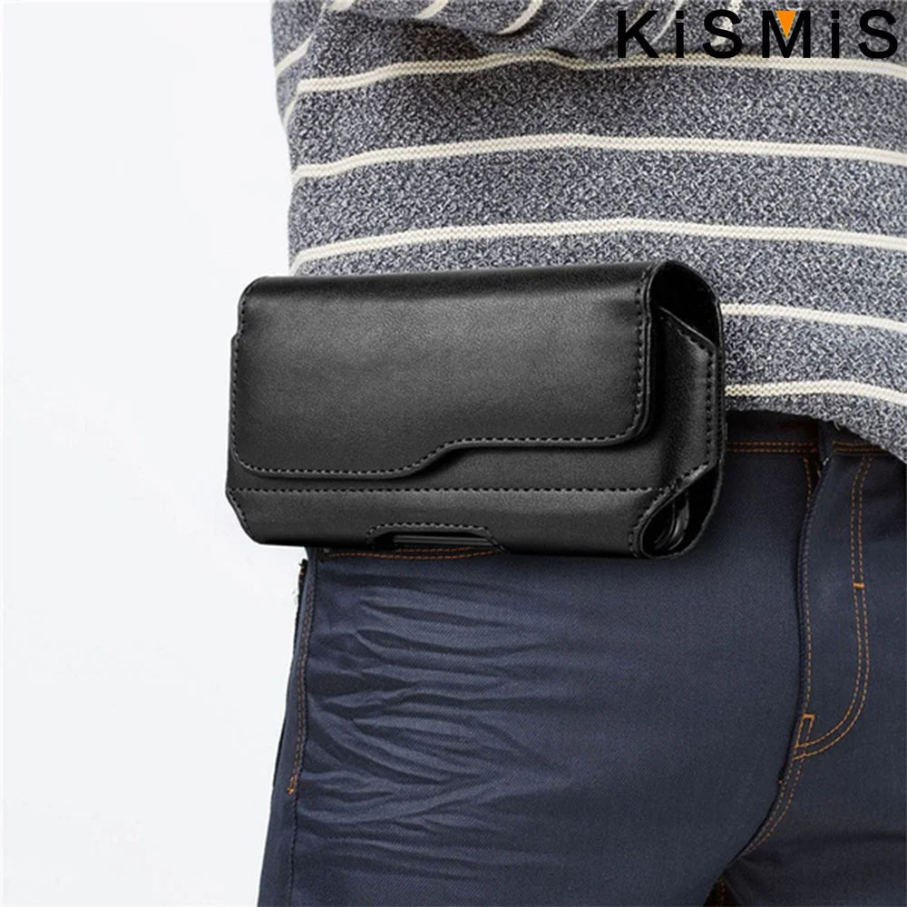 KISMIS Fashion Leather Belt Clip Waist Bag Phone Bag Phone Holder for 3.5-6.3 Inches Mobile Phones  iphone Samsung