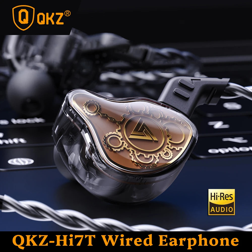 QKZ Hi7T Wired Earphones HIFI 3D Stereo Dynamic Driver 3.5MM AUX In-ear Earbuds With Mic Monitor Headset For Stage Music Game