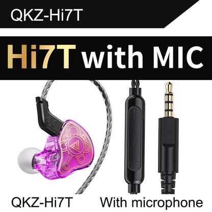 QKZ Hi7T Wired Earphones HIFI 3D Stereo Dynamic Driver 3.5MM AUX In-ear Earbuds With Mic Monitor Headset For Stage Music Game