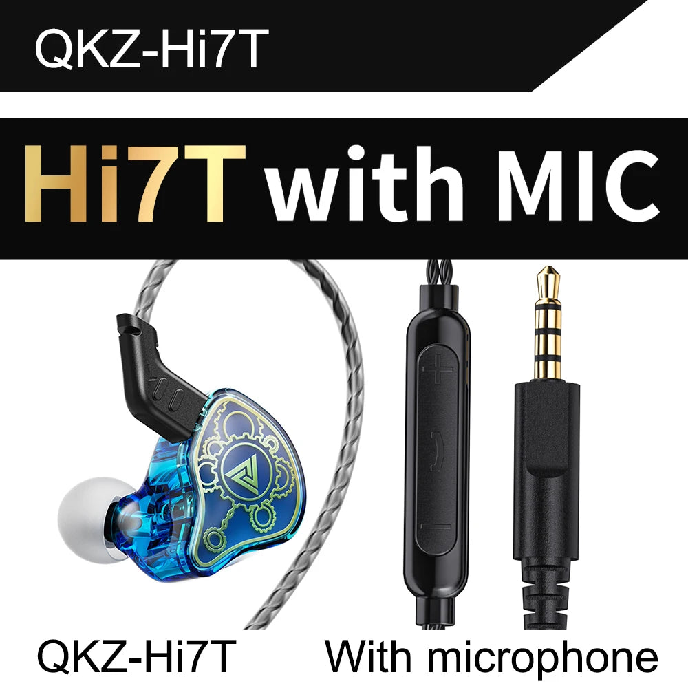 QKZ Hi7T Wired Earphones HIFI 3D Stereo Dynamic Driver 3.5MM AUX In-ear Earbuds With Mic Monitor Headset For Stage Music Game