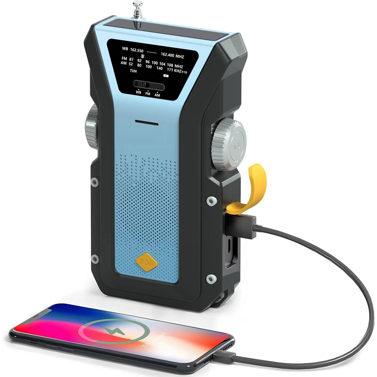 Weather Radio Emergency Multifunctional Radio FM AM WB Hand Crank Solar USB Charging 2000mAh Power Bank LED Flashlight Torch