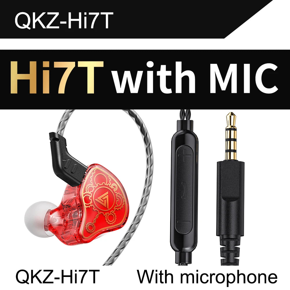 QKZ Hi7T Wired Earphones HIFI 3D Stereo Dynamic Driver 3.5MM AUX In-ear Earbuds With Mic Monitor Headset For Stage Music Game