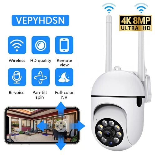 8MP Wifi IP Wireless Security Surveillance PTZ Camera 4X Zoom Cameras Tracking Two-way Audio HD Night Color Cam