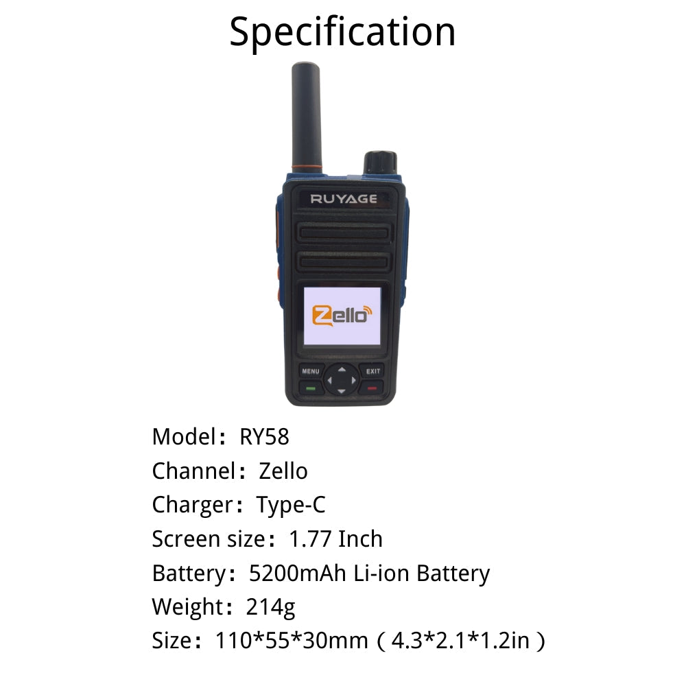 Ruyage RY58 Zello Push-to-Talk 4G LTE Long Range PoC Radio