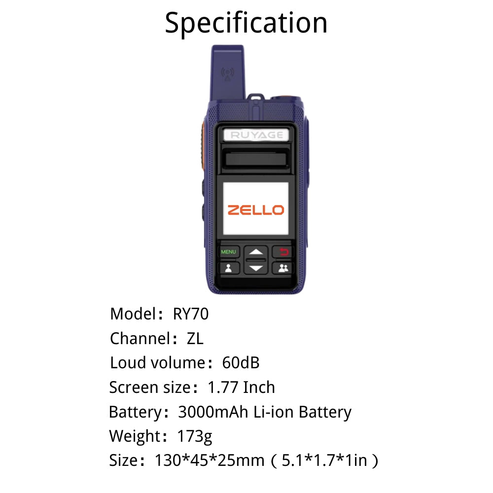 Ruyage RY70 Zello Push-to-Talk 4G LTE Long Range PoC Radio