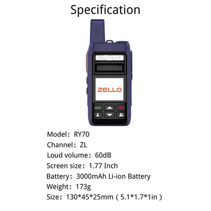 Ruyage RY70 Zello Push-to-Talk 4G LTE Long Range PoC Radio