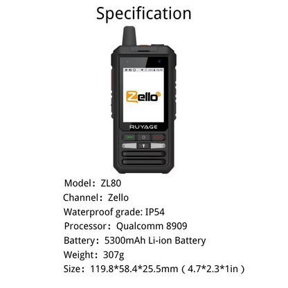 Ruyage ZL80 Touch Screen Zello Push-to-Talk 4G LTE PoC Two Way Radio