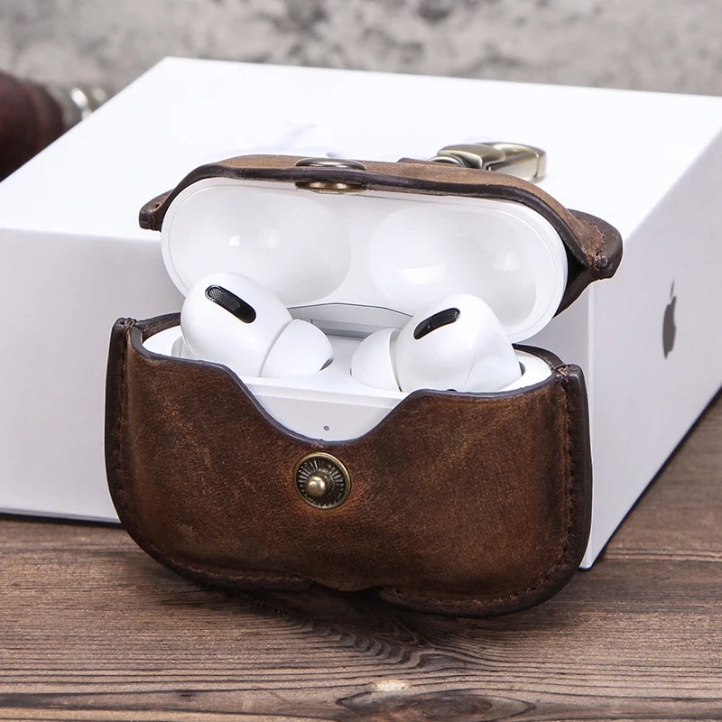 Luxury Genuine Leather Case For Apple Airpods Pro  Airpods 2 / 1 Wireless Earphone Cases funda Airpod Cover with Key Chain Hook