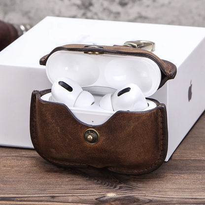 Luxury Genuine Leather Case For Apple Airpods Pro  Airpods 2 / 1 Wireless Earphone Cases funda Airpod Cover with Key Chain Hook