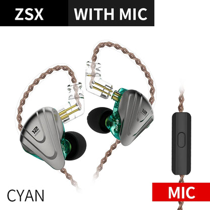 KZ ZSX 1DD 5BA Hybrid 12 drivers HIFI Bass Earbuds In-Ear Monitor Noise Cancelling Earphones Metal Headset KZ ZAX ZS10 PRO ASX