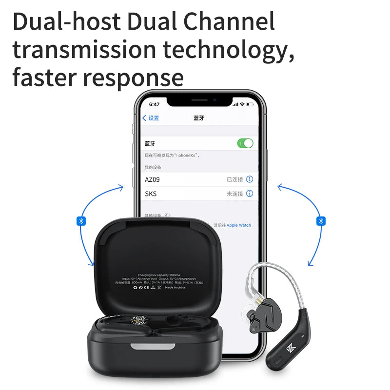 KZ AZ09  Bluetooth 5.2 HD Bluetooth Module Wireless Upgrade Cable HIFI Wireless Ear Hook Connector With Charging Case S2 Z1 S1